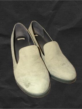 Camper Suede Loafer Heels (Olive)